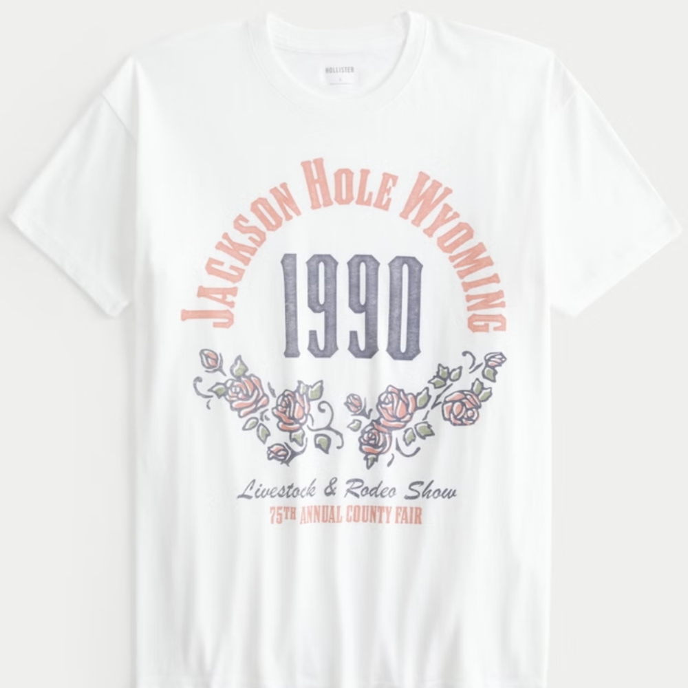 White Graphic T-Shirt with Jackson Hole Wyoming Print